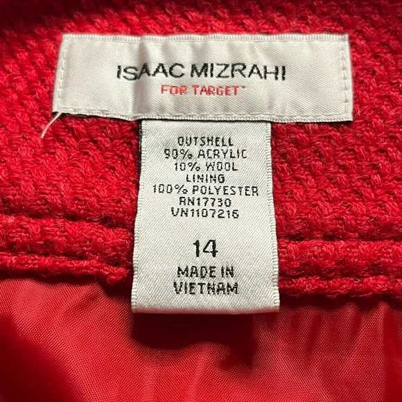 ISAAC MIZRAHI TARGET sz 14 Red Button Tweed Pleated Wool blend Wrap Skirt - Picture 6 of 11